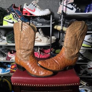 Caboots Champion Attidue Men's 10 D CUSTOM Brown Leather Western Boots Ostrich